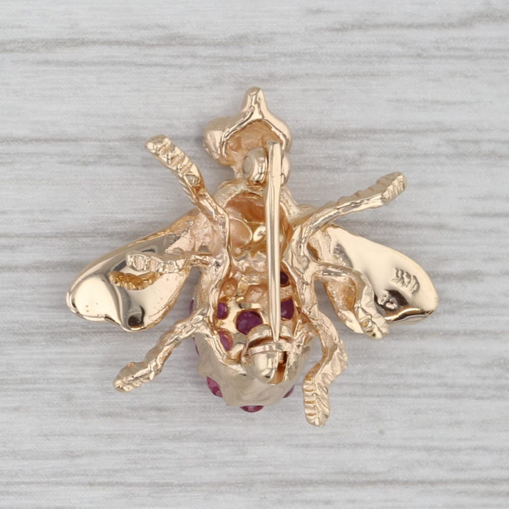Gray 0.58ctw Ruby Sapphire Bee Pin 14k Yellow Gold Brooch Insect Jewelry