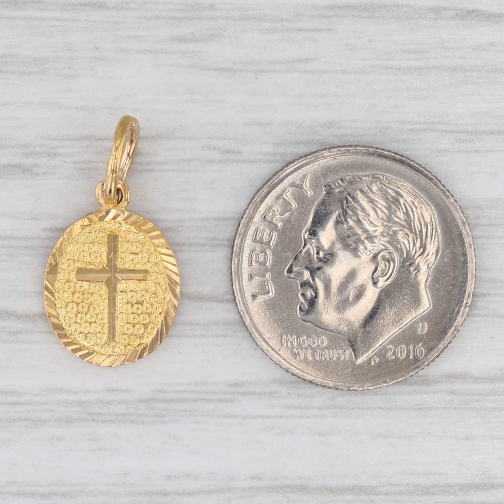 Light Gray Small Cross Charm 22k Yellow Gold Pendant Religious Jewelry