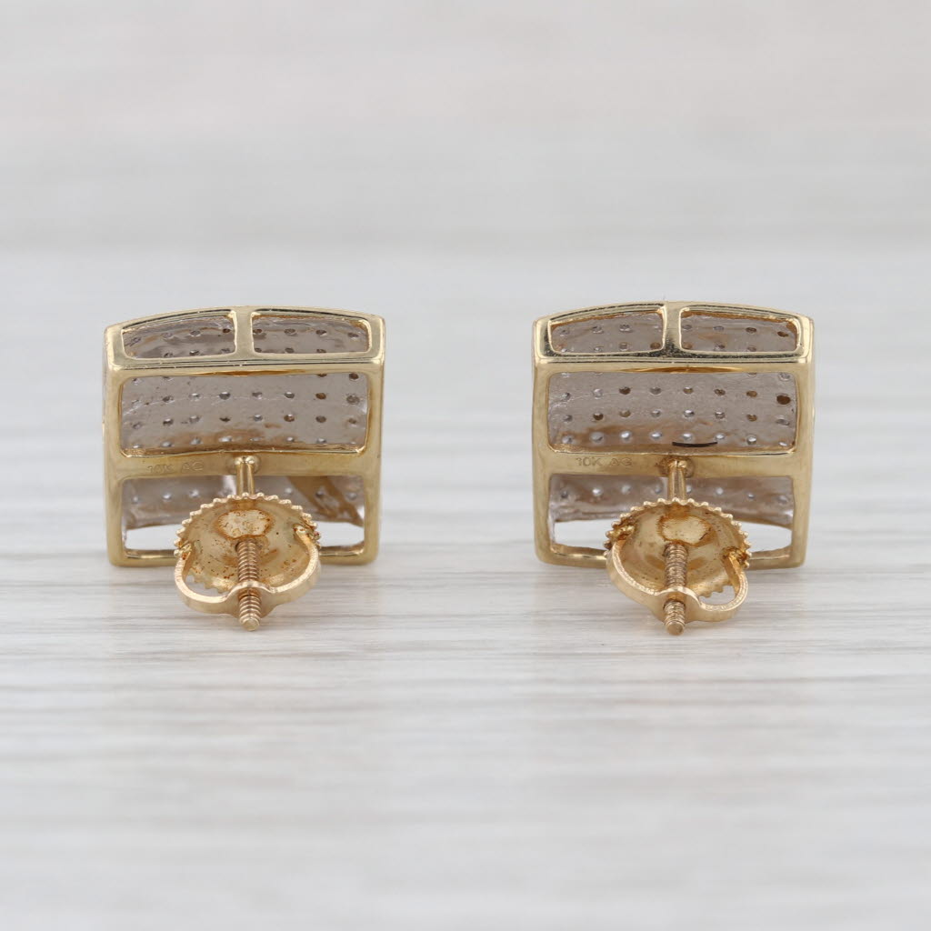 0.25ctw Diamond Pave Square Stud Earrings 10k Yellow Gold Screw Back Studs