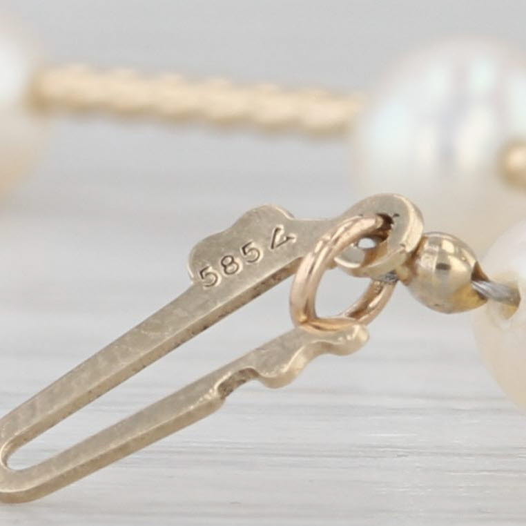 Cultured Pearl Bead Station Bar Bracelet 14k Yellow Gold 7.5"