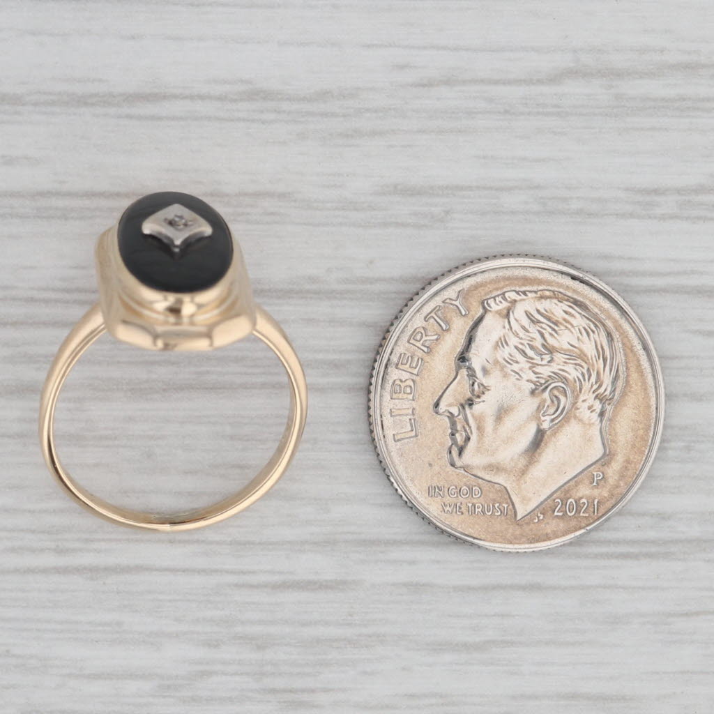 Gray Onyx Diamond Signet Ring 10k Yellow Gold Size 3.5 Vintage