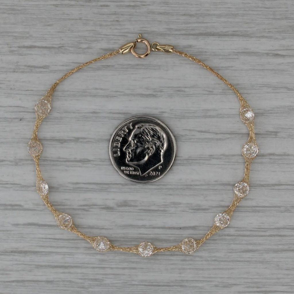 New Cubic Zirconia Station Bracelet 6.75" 14k Yellow Gold Mesh Chain