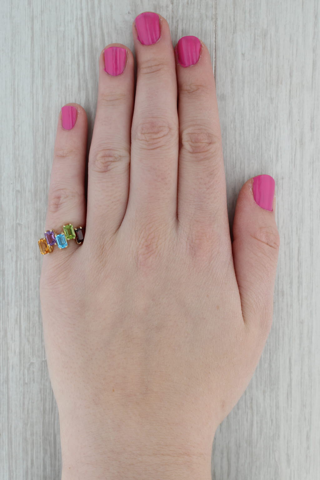 Dark Gray 3.22ctw Gemstone Ring 10k Gold Size 7.25 Garnet Peridot Topaz Citrine Amethyst