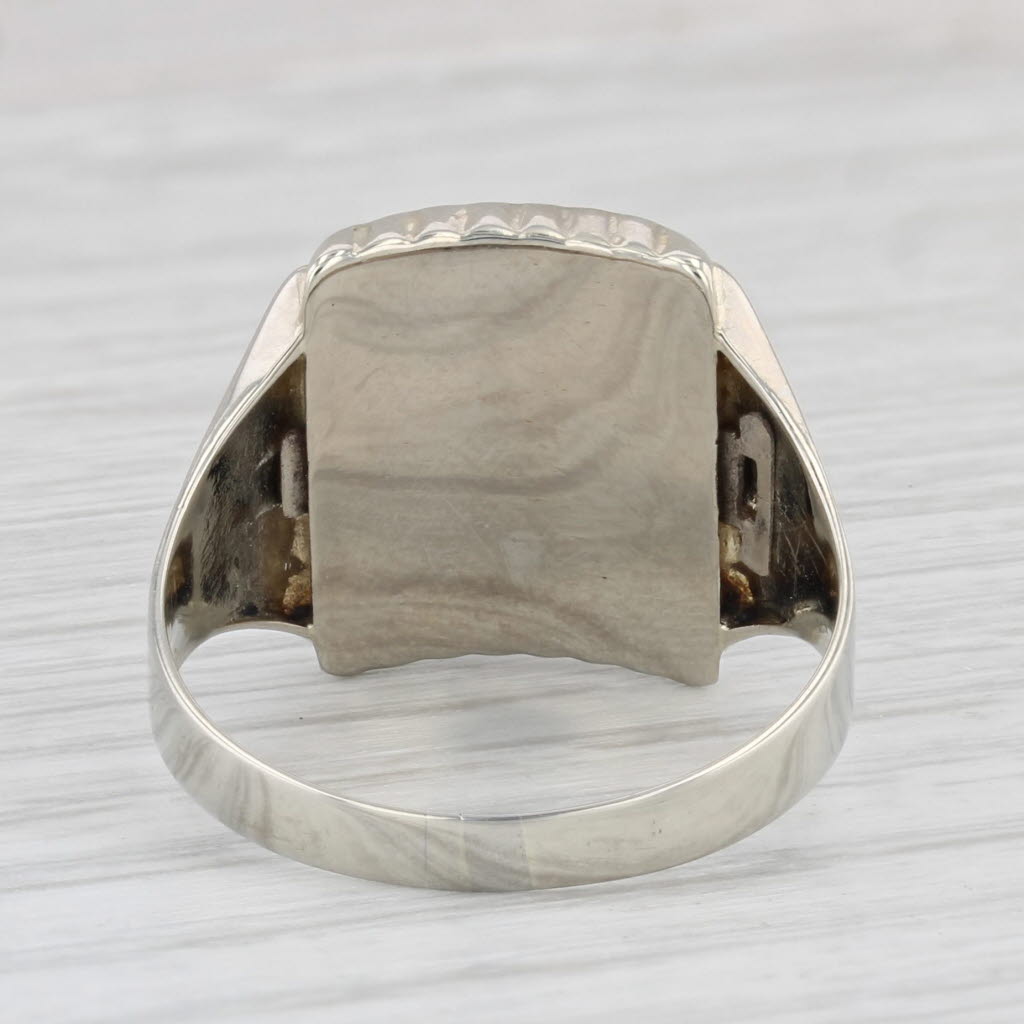 Light Gray Onyx Masonic Signet Ring 14k White Gold Square Compass Blue Lodge Size 9.5