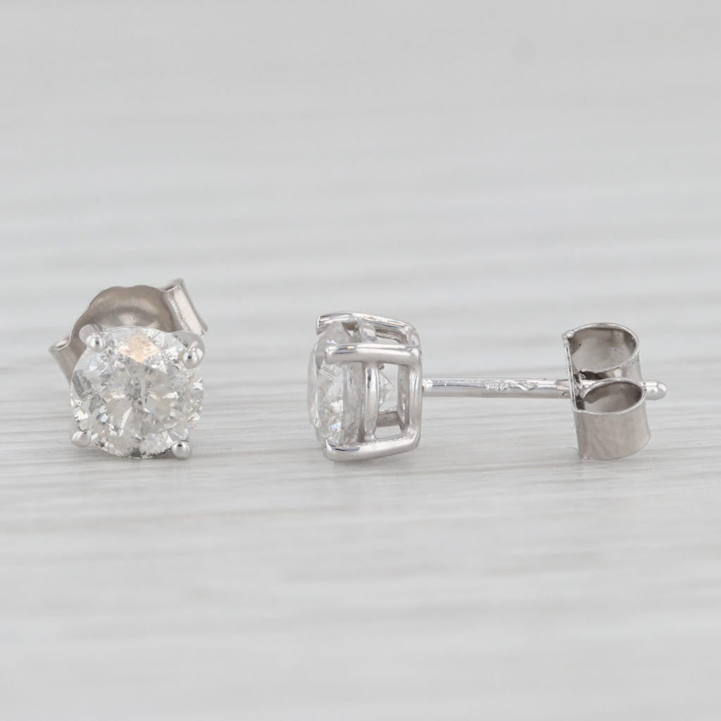 Light Gray 0.94ctw Diamond Stud Earrings 14k White Gold Round Solitaire Studs