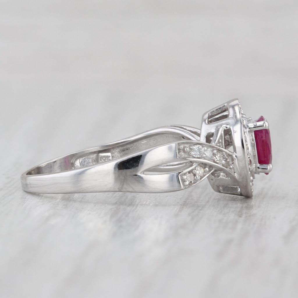 0.70ctw Oval Ruby Diamond Halo Ring 10k White Gold Size 7.5