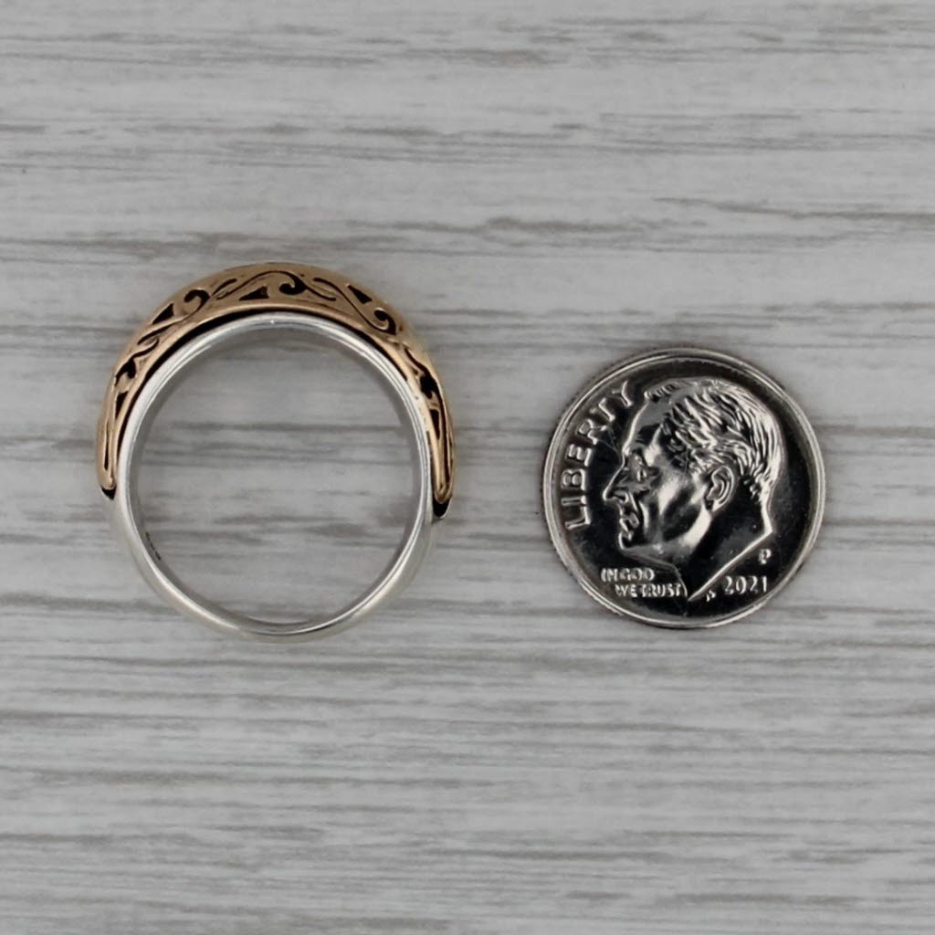 Ornate 2-Toned Ring Sterling Silver 14k Yellow Gold Band Size 6.5 Stackable