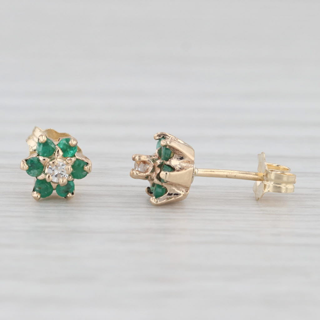 Light Gray 0.28ctw Emerald Diamond Flower Stud Earrings 10k Yellow Gold