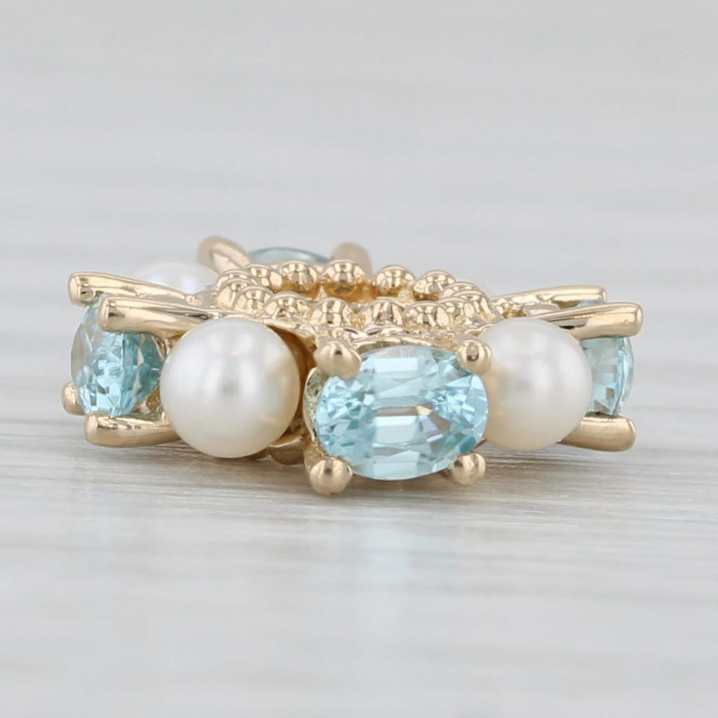 Light Gray Small Cultured Pearl 1.20ctw Blue Zircon Bead Spacer Charm 14k Gold Rondel