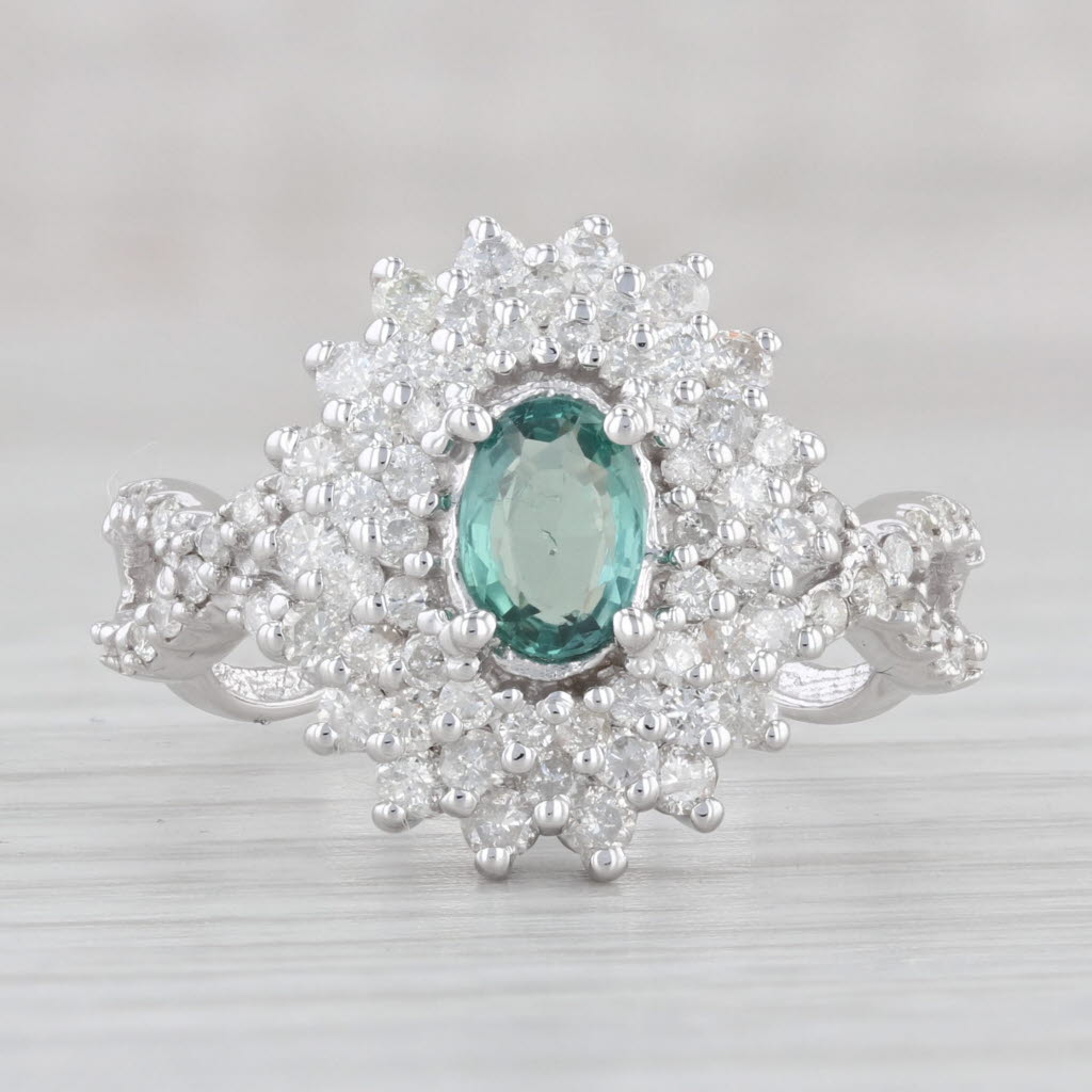 Light Gray 1.74ctw Green Alexandrite Diamond Cluster Ring 14k White Gold Size 8.25
