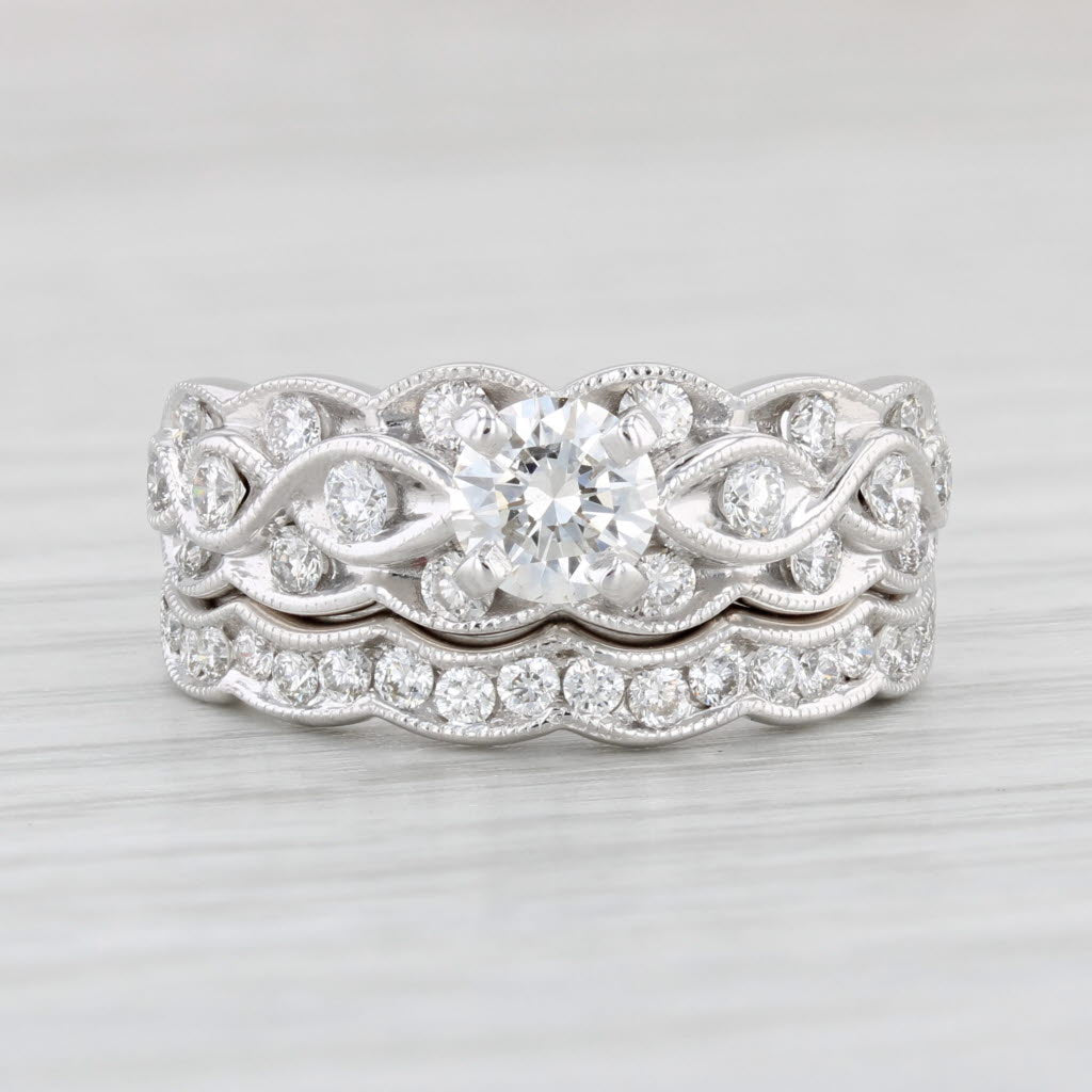 Light Gray 1.15ctw Diamond Engagement Ring Wedding Band Bridal Set 14k White Gold IGI