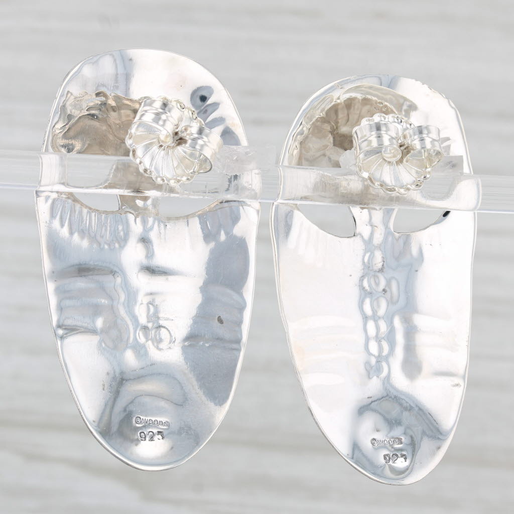 Light Gray Woods Tribal Mask Statement Earrings Sterling Silver Vintage Drops