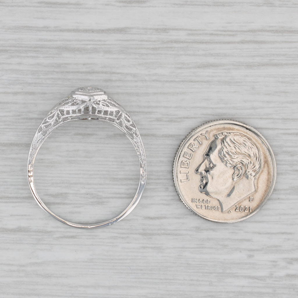 Gray Vintage Filigree Diamond Solitaire Ring 18k White Gold Size 8
