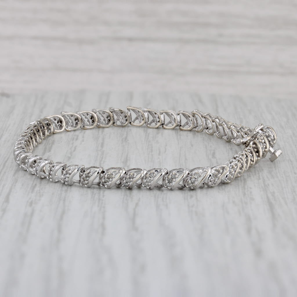 Gray 0.29ctw Diamond Chain Bracelet 14k White Gold 7.25" 4.4mm
