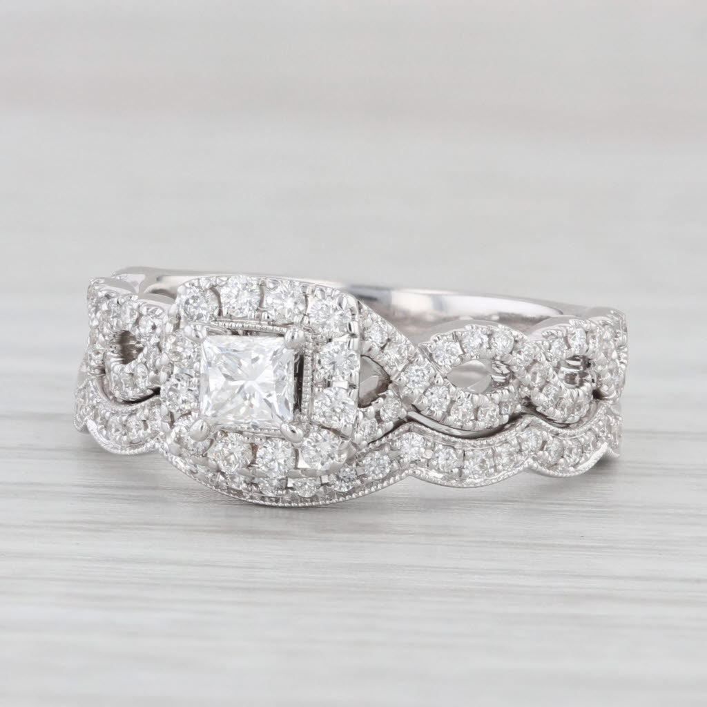 Light Gray Neil Lane 1.16ctw Diamond Halo Engagement Ring Wedding Band 14k White Gold