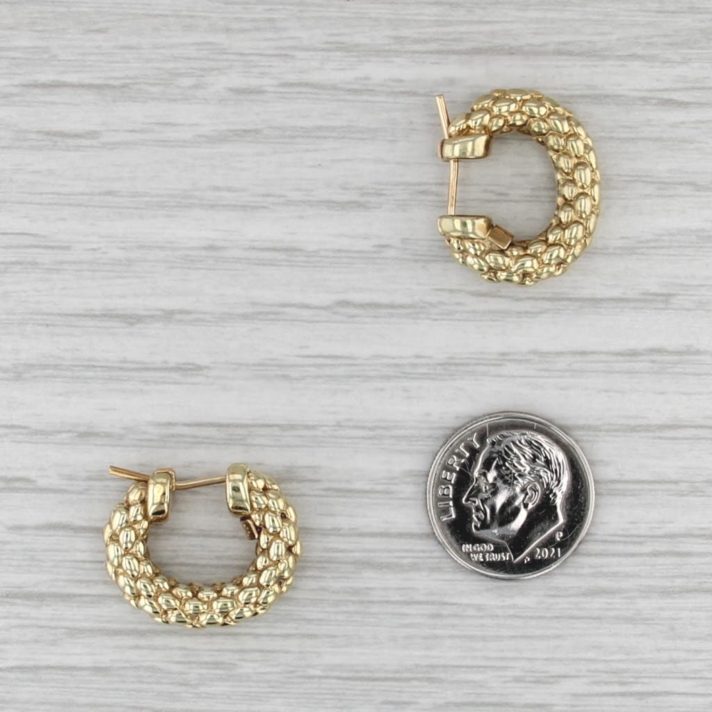 Fope Textured Hoop Earrings 18k Yellow Gold Snap Top Hoops Small Oval Hoops