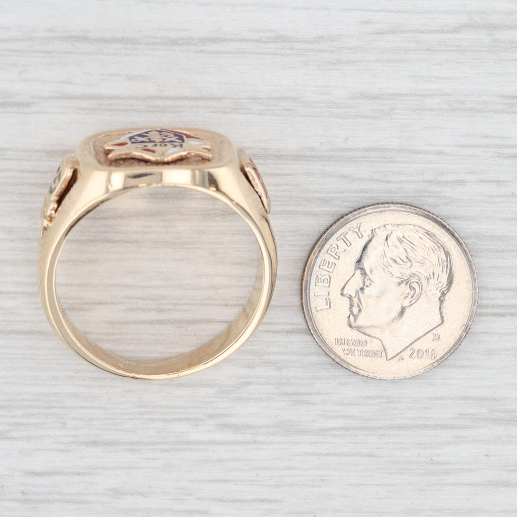 Light Gray Knights of Columbus Signet Ring 10k Yellow Gold Size 10.75 Cross Skull K of C