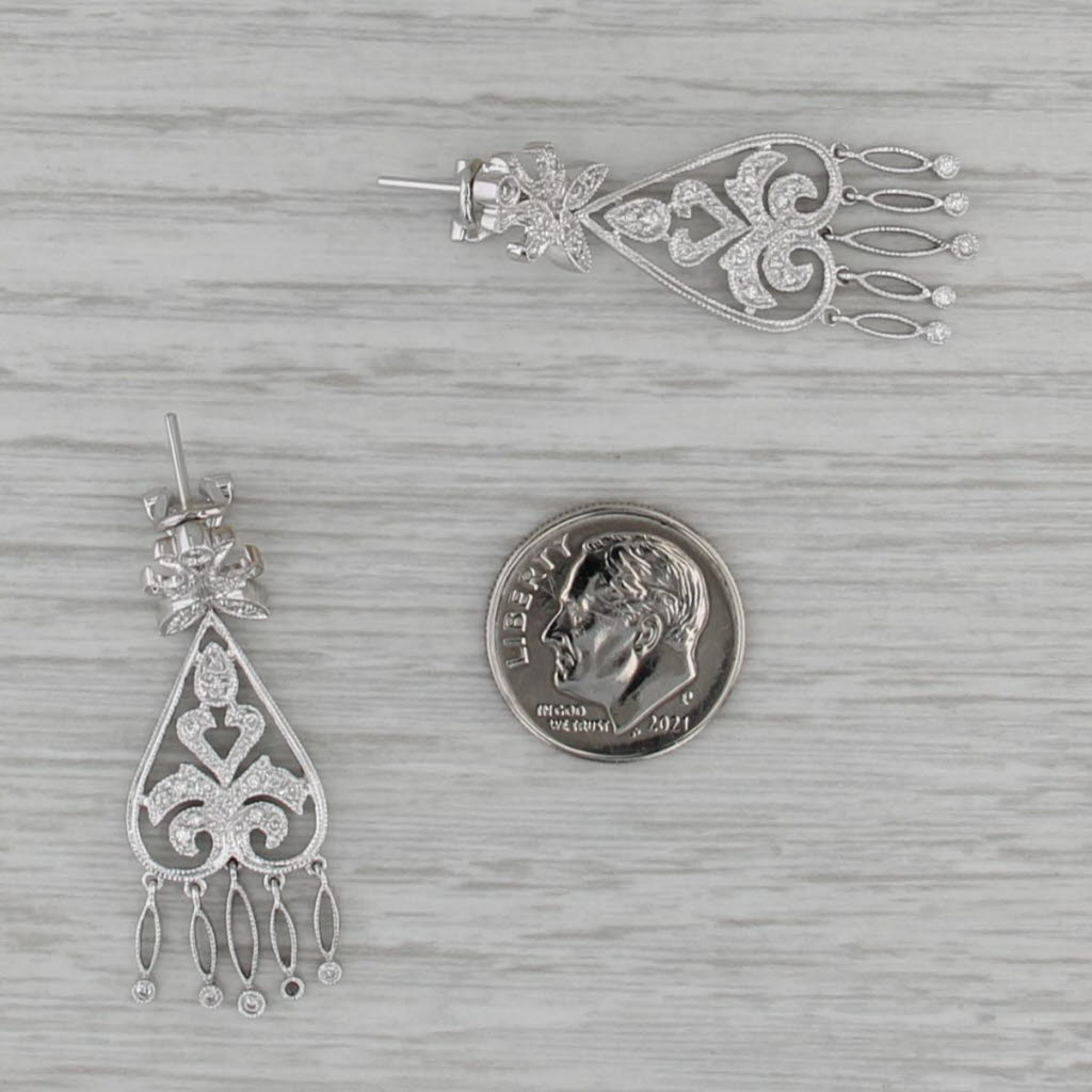 0.25ctw Diamond Dangle Earrings 14k White Gold Ornate Drops