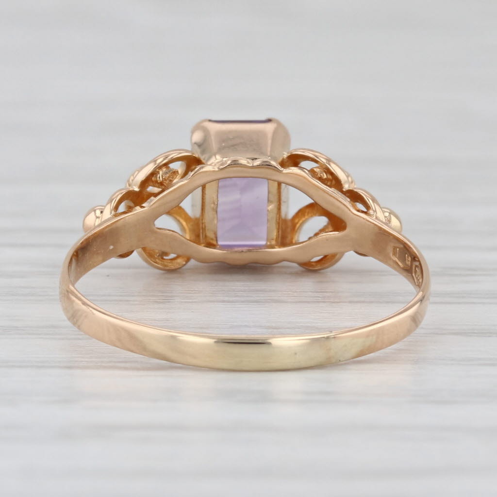 Vintage Amethyst Solitaire Ring 18k Rose Gold Size 7.5