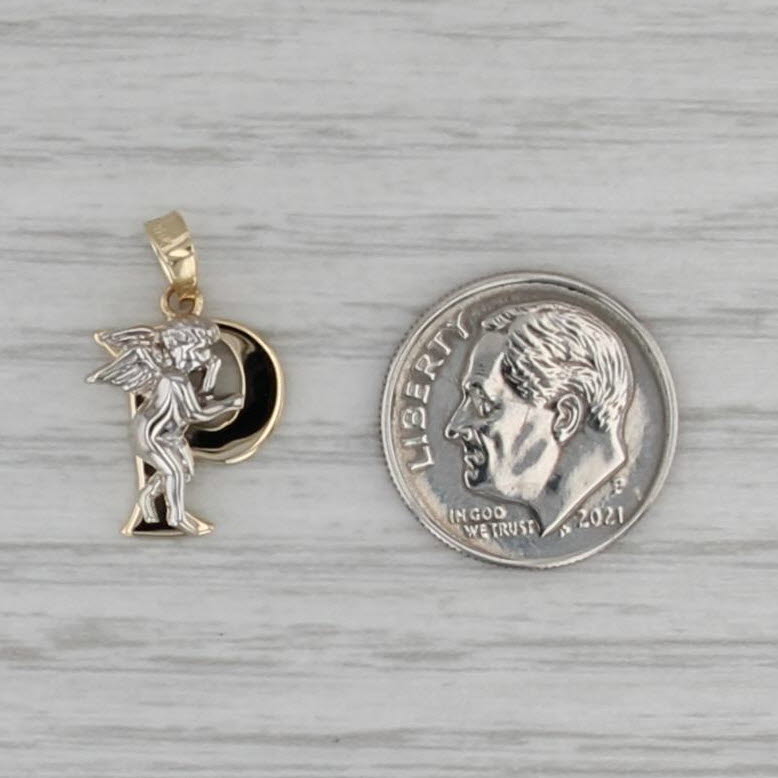 Letter Initial P Guardian Angel Cherub Pendant 14k Yellow White Gold