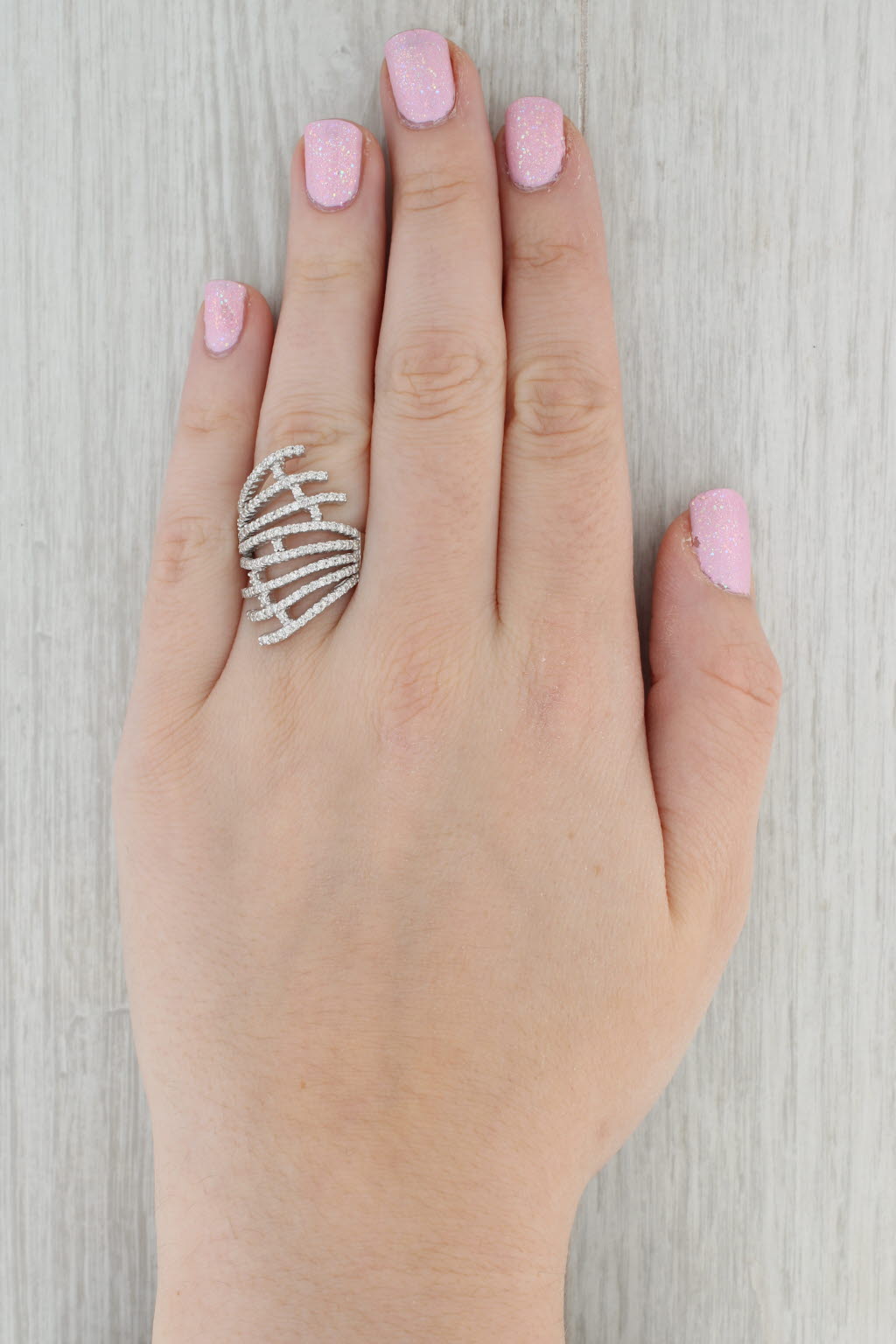 Gray 1.30ctw Diamond Bypass Ring 18k White Gold Size 8 Cocktail