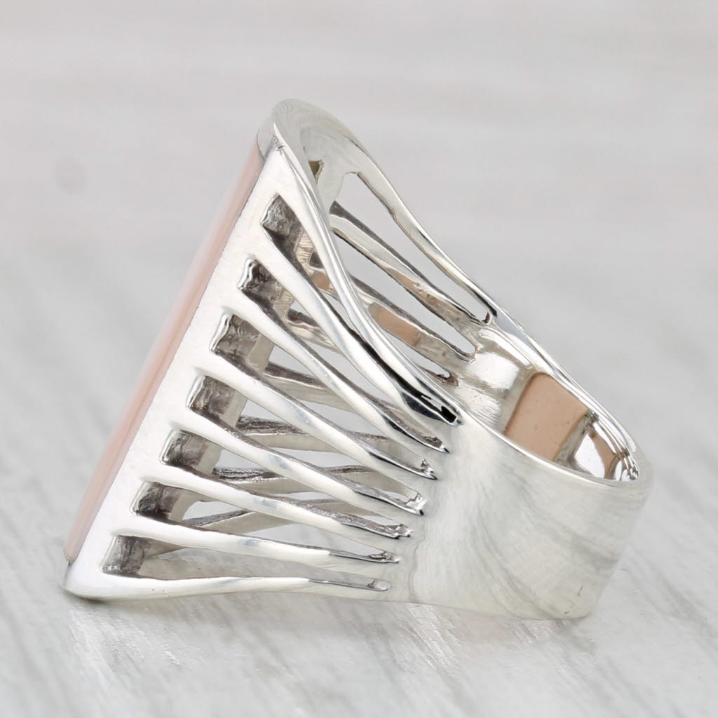 Light Gray Pink Mother of Pearl Ring Sterling Silver Size 5.75 Statement