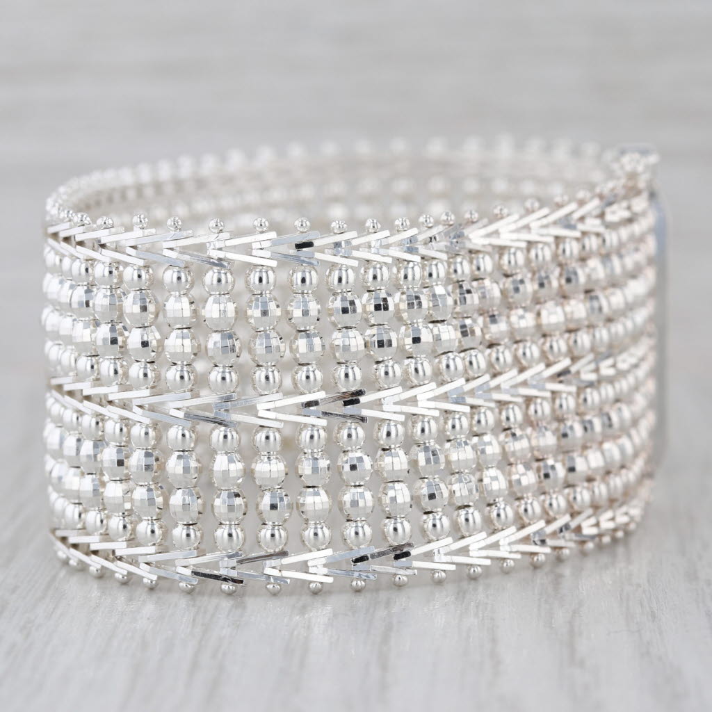 Mesh Chain Statement Bracelet Sterling Silver 7.5" 28.8mm Milor Italy