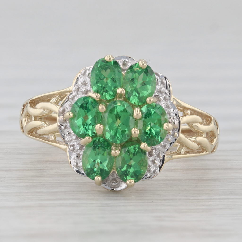 Gray 1.40ctw Tsavorite Green Garnet Cluster Ring 10k Yellow Gold Size 6