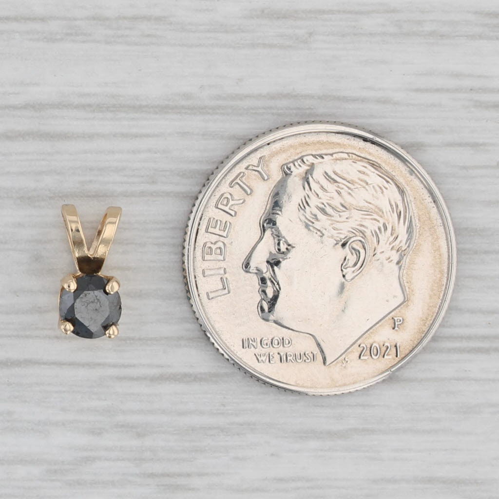 Light Gray 0.33ct Black Diamond Round Solitaire Pendant 14k Yellow Gold Small Drop