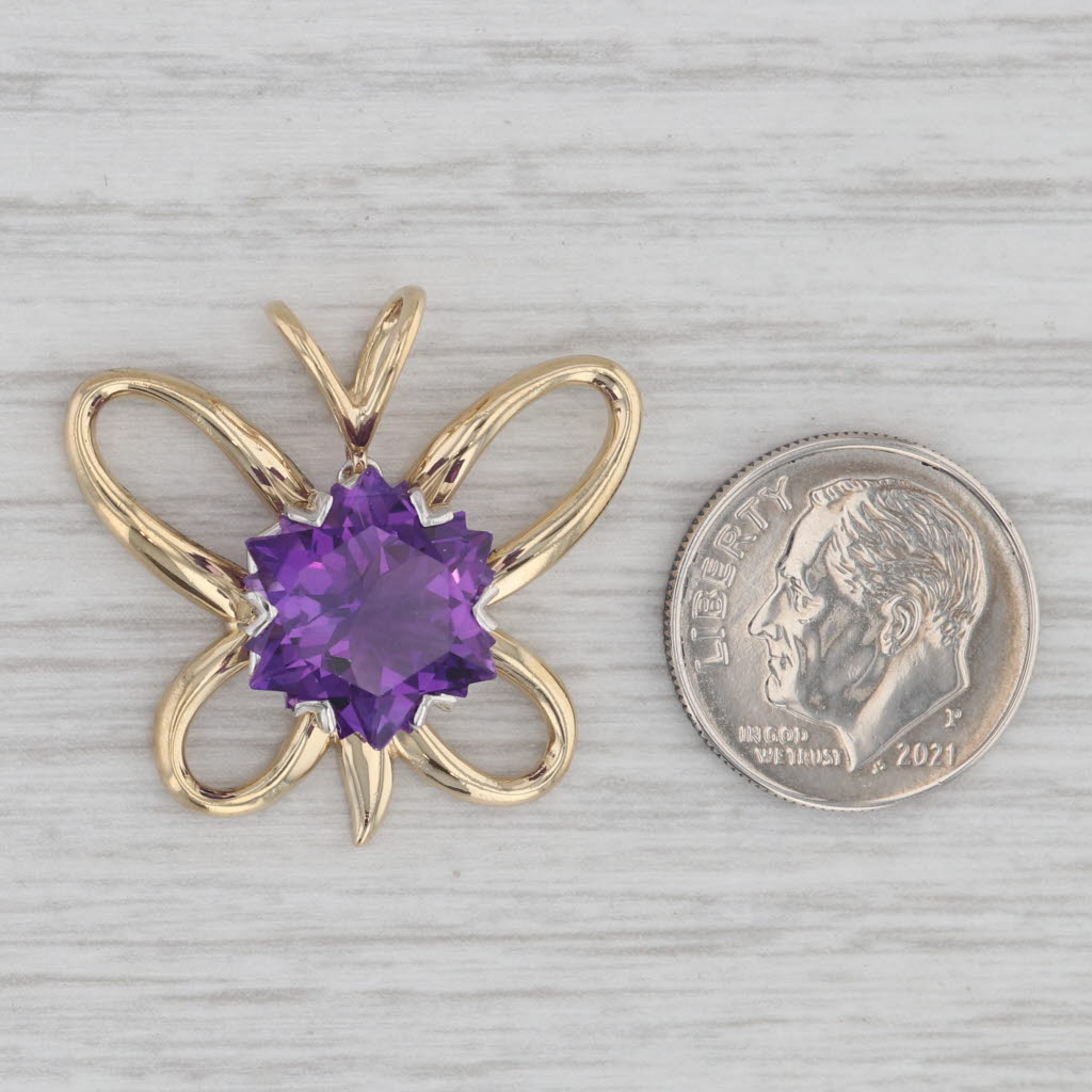 Gray Star Amethyst Solitaire Butterfly Pendant 18k Yellow Gold Platinum
