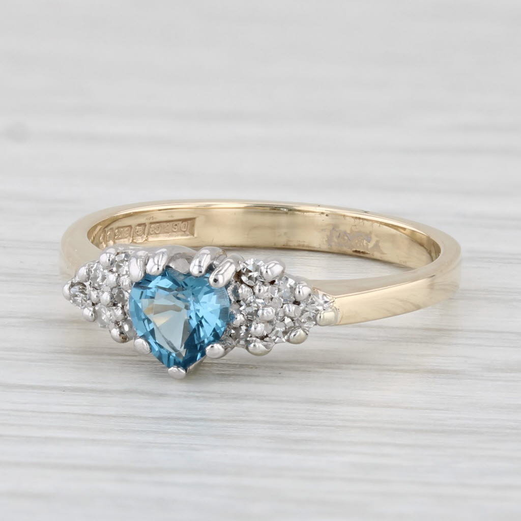 Light Gray 0.41ctw Heart Topaz Diamond Halo Ring 9k Yellow Gold Size 5.5 British