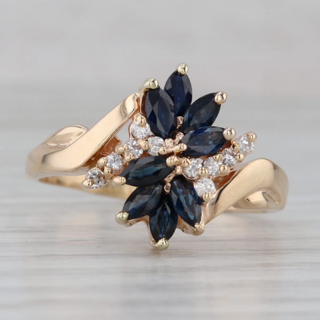 Gray 1.75ctw Blue Sapphire Cluster Diamond Bypass Ring 14k Yellow Gold Size 10