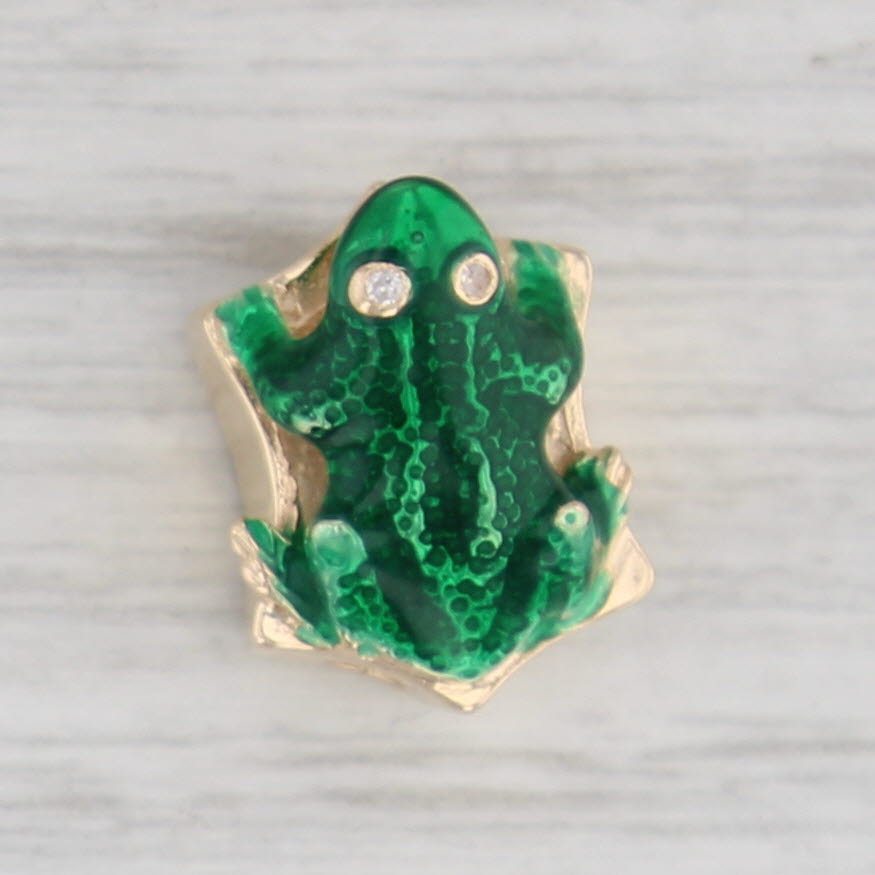 Light Gray Vintage Frog Slide Charm 14k Yellow Gold Diamond Resin Floral Richard Klein