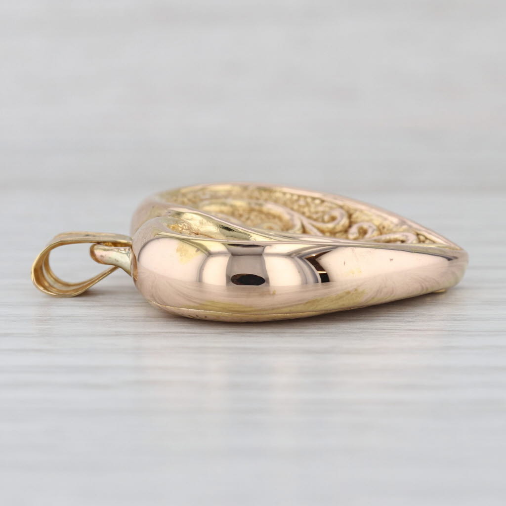 Ornate Hollow Heart Pendant 14k Yellow Gold Italian