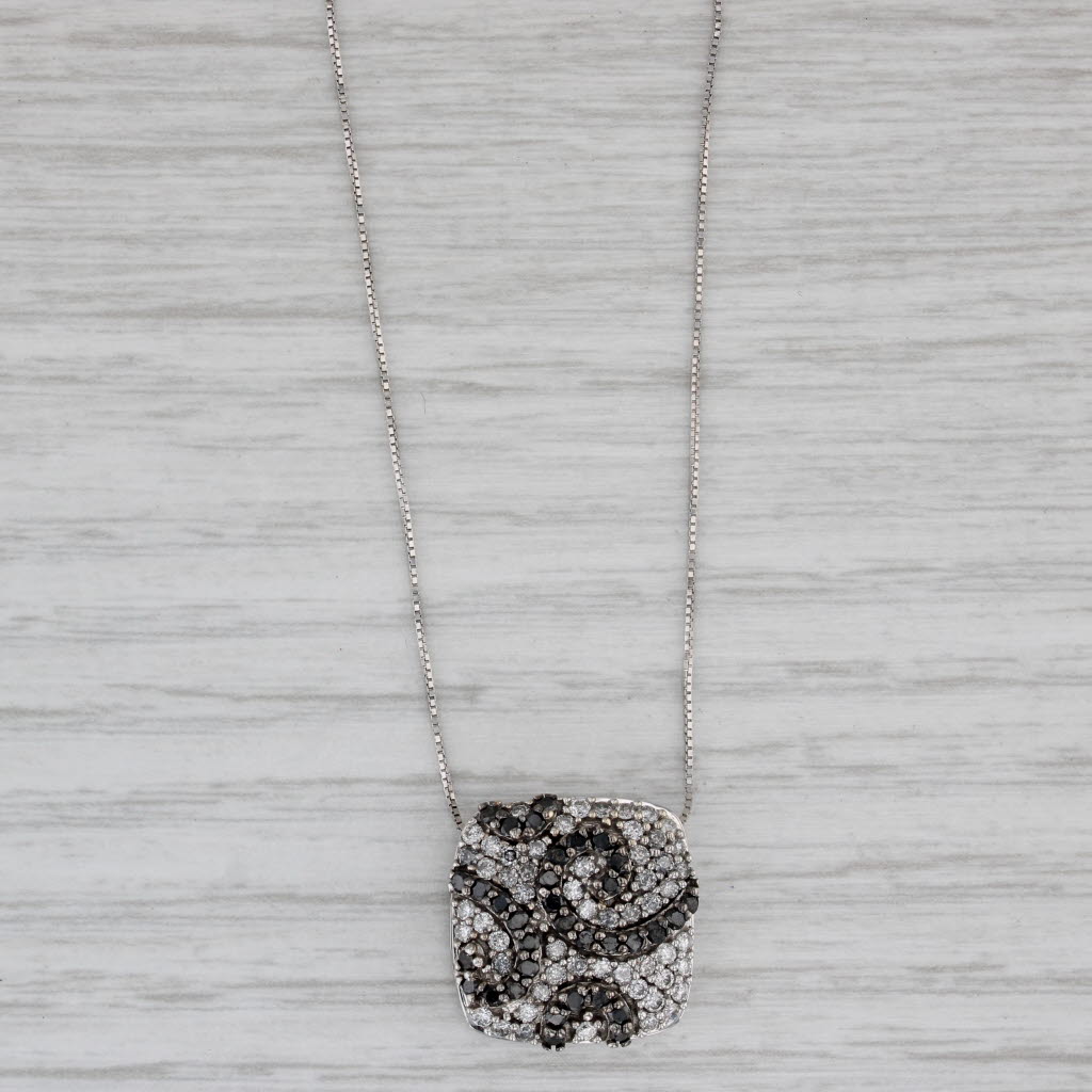 Gray 1.05ctw Black White Diamond Pendant Necklace 14k White Gold 18" Box Chain