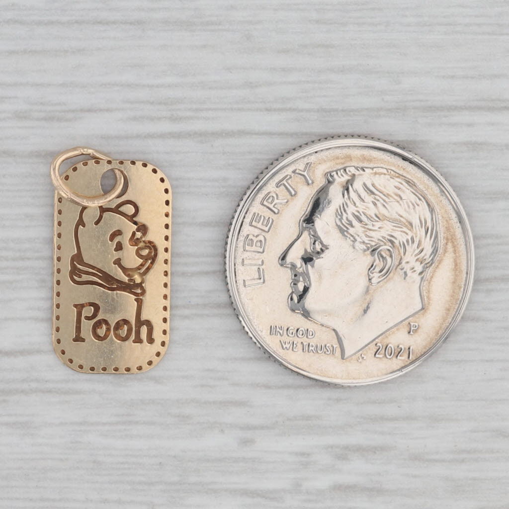 Gray Winnie the Pooh Bear ID Tag Charm 14k Yellow Gold Disney Cartoon