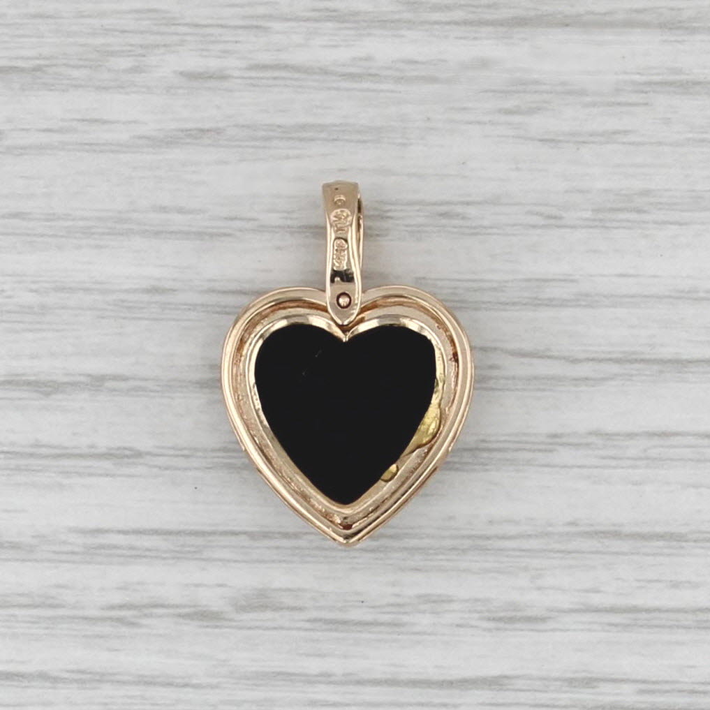 Onyx Cabochon Heart Pendant 14k Yellow Gold Enhancer Clip Bail