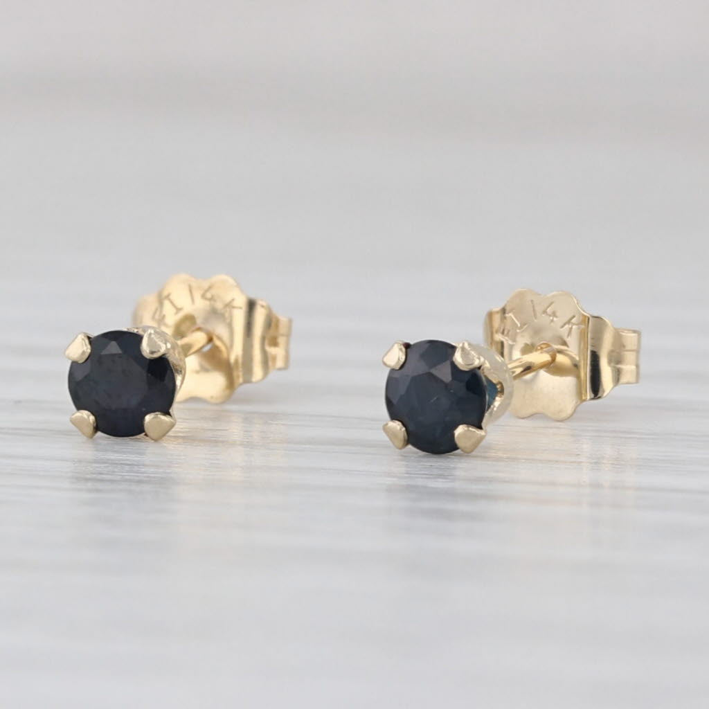 0.50ctw Blue Sapphire Stud Earrings 14k Yellow Gold Round Solitaire Studs