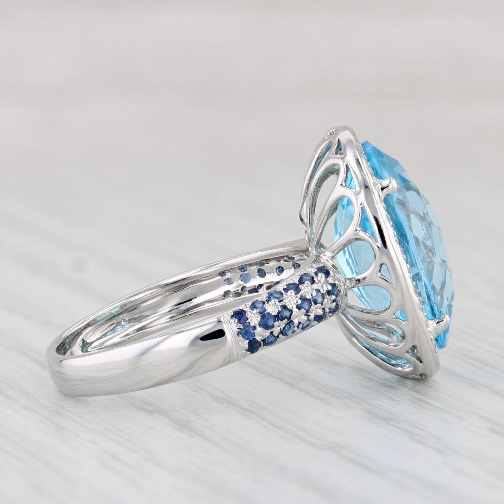 Light Gray 9.54ctw Blue Topaz Sapphire Diamond Halo Ring 14k White Gold Size 8.25