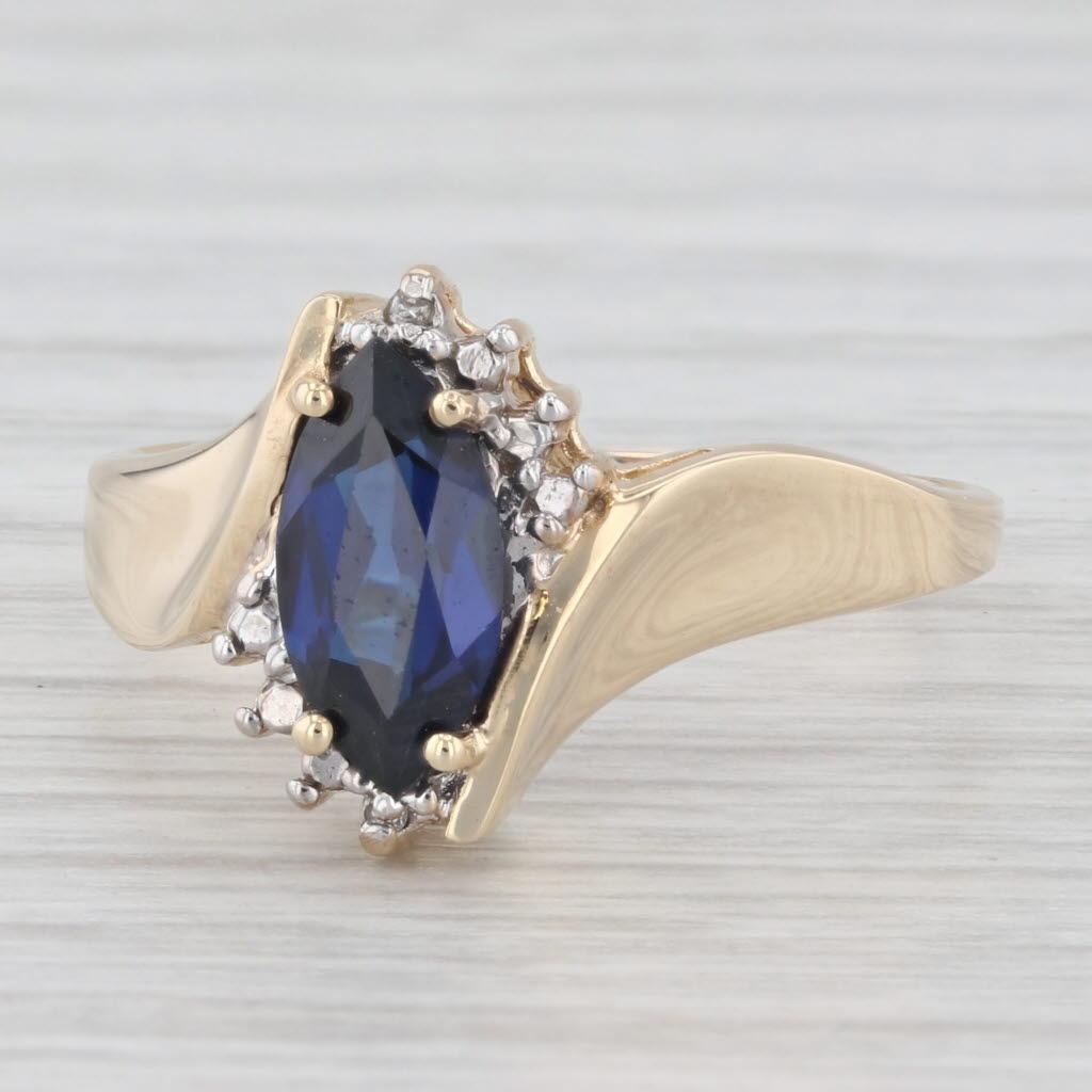 1.30ct Lab Created Blue Sapphire Bypass Ring 10k Gold Diamond Accents Size 9