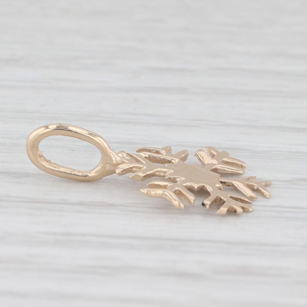 Snowflake Charm 14k Yellow Gold Small Drop Holiday Pendant