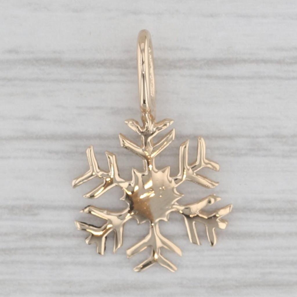 Snowflake Charm 14k Yellow Gold Small Drop Holiday Pendant
