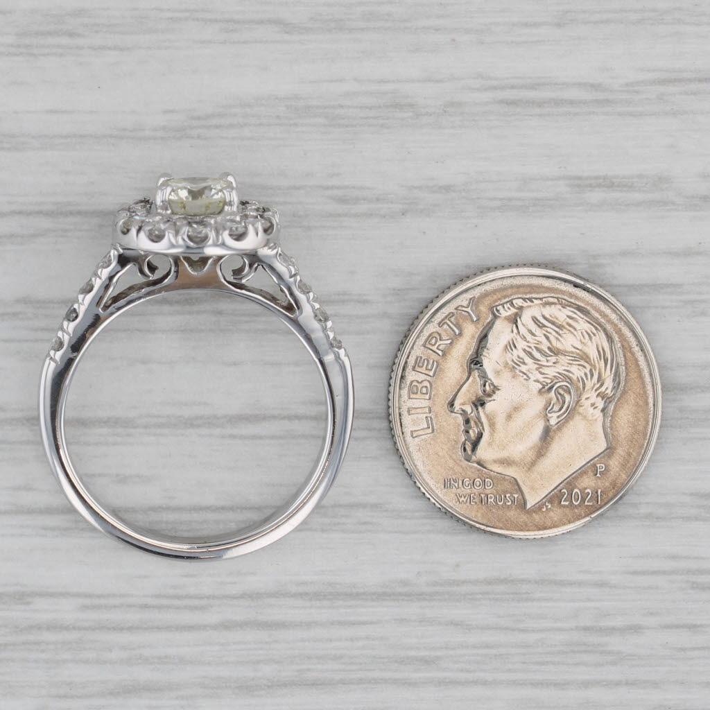 1.18ctw Round Diamond Halo Engagement Ring 14k White Gold Size 6 Cathedral Band