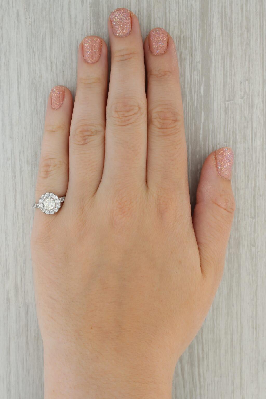 1.18ctw Round Diamond Halo Engagement Ring 14k White Gold Size 6 Cathedral Band
