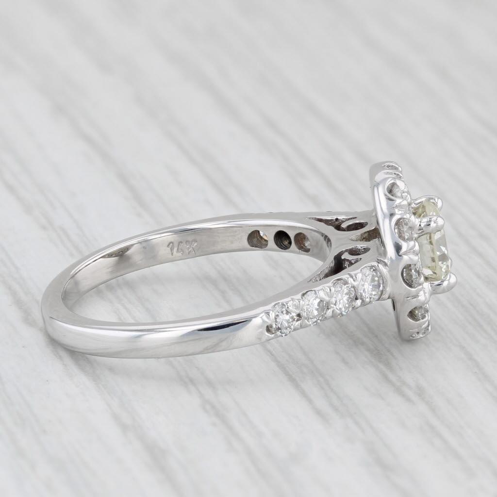 1.18ctw Round Diamond Halo Engagement Ring 14k White Gold Size 6 Cathedral Band