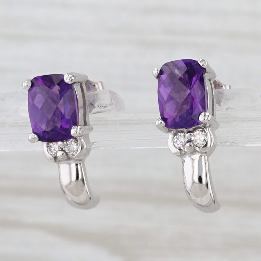 Light Gray 1.78ctw Amethyst Diamond J-Hook Solitaire Earrings 14k White Gold