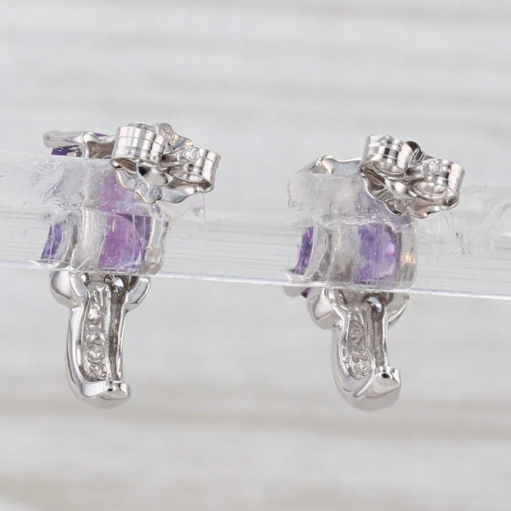 Light Gray 1.78ctw Amethyst Diamond J-Hook Solitaire Earrings 14k White Gold