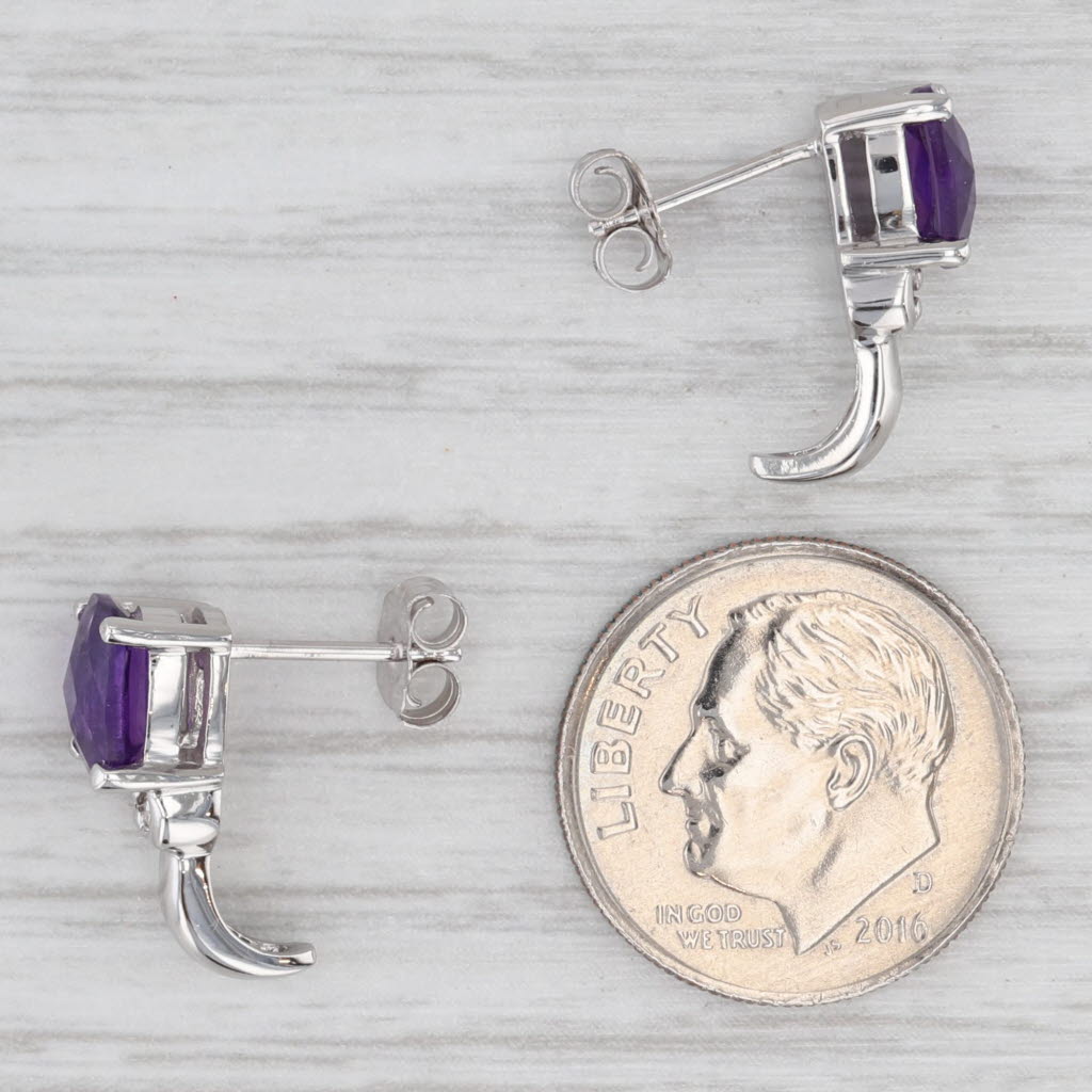 Light Gray 1.78ctw Amethyst Diamond J-Hook Solitaire Earrings 14k White Gold