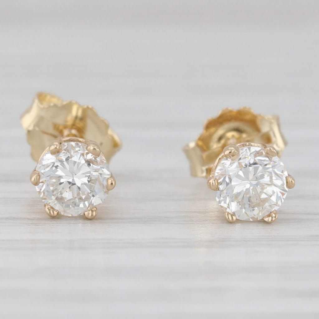 Light Gray 0.50ctw Diamond Stud Earrings 14k Yellow Gold Round Solitaire Studs