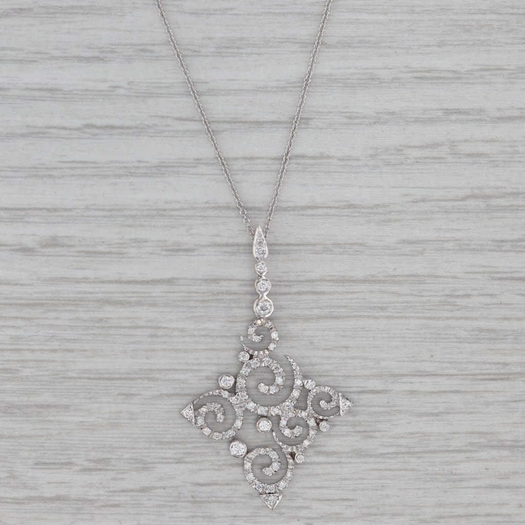 Gray 0.45ctw Diamond Openwork Pendant Necklace 18k White Gold Cable Chain Simon G